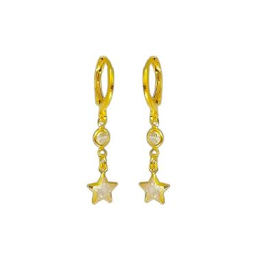 Imagem de Brinco Argolinha Pingente Estrela Zirconia Cristal Folheado Ouro 18k Antialérgico