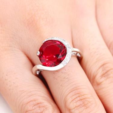 Imagem de Anel solitário de zircônia cúbica redonda, pedra brilhante grande - anéis minimalistas de planeta solar para mulheres - design lua abraçando o sol - perfeito para noivado, 8, Latão, Zircônia cúbica