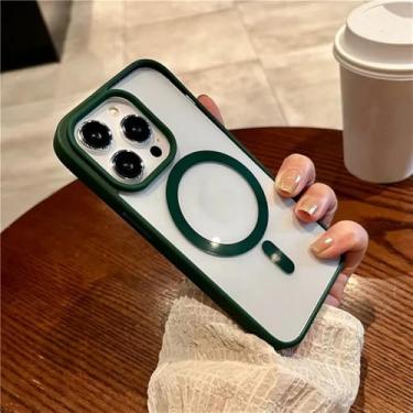 Imagem de Capa transparente fina para iPhone 16, 15, 14, 13, 12, 11 Pro Max com carregamento sem fio magnético, verde, para iPhone 14 Pro Max.