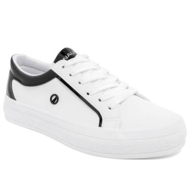Imagem de Nautica Tênis feminino moderno com plataforma com cadarço – Plataforma casual de cano baixo para caminhada e tênis, Branco preto-osmanthus, 39