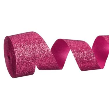 Imagem de PATIKIL Rolo de fita de glitter metálico, rolos de tecido de embrulho de presente de borda única para artesanato, buquê de casamento, festa de casamento, decoração de Natal, rosa vermelha