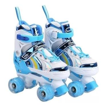 Imagem de Patins 4 Rodas ARCO IRIS Com Luz De Led ajustavel + bolsa para transporte (Azul 33-36)