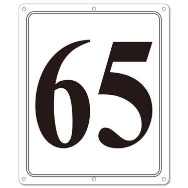 Imagem de i-CowFun Placa numerada de metal premium ao ar livre, refletiva 30,5 cm x 25,4 cm grandes placas numéricas de alumínio 65 para estacionamento, quadra de tênis, campo, armazém, corredor, edifício, doca