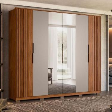 Imagem de Guarda Roupa Casal Ripado Atrice Ambiente 6 Portas Nogueira Nude Prime