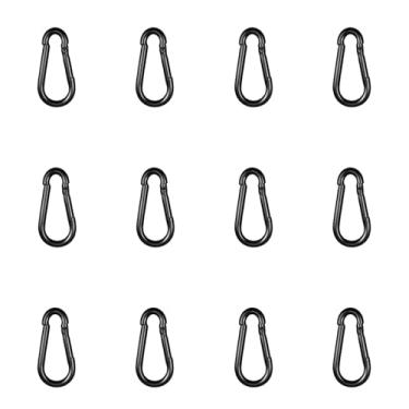 Imagem de High-PQ Mosquetão preto, gancho de pressão de mola de aço galvanizado resistente, capacidade de 50 kg (M4 4 polegadas), para balanço de rede, melhoria da casa, equipamento de academia (12 peças)