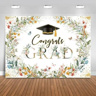 Imagem de Fitumiw Wildflower Congrats Grad pano de fundo 2,4 x 1,8 m aquarela floral 2026 decoração de festa tema de flores silvestres classe de 2026 adereços para cabine de fotos