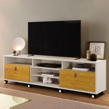 Imagem de Rack p/ TV até 65" 100% MDF/MDP 2 Gavetas Nicho 8 Rodinhas