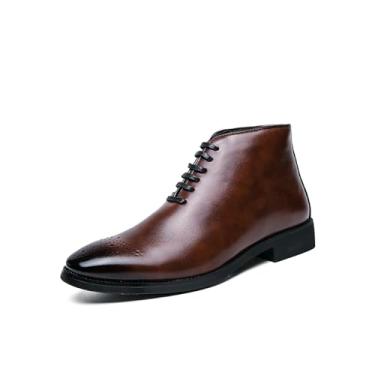 Imagem de Botas masculinas Oxford casuais de couro PU Chukka botas retrô britânicas diárias trabalho escritório tornozelo botas masculinas, Marrom, 40