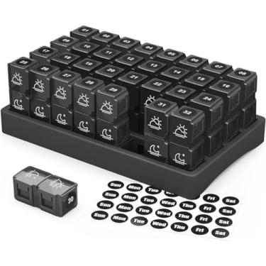 Imagem de Caixa de Pílulas Mensal Organizador Medicamentos 31 Dias Estojo AM PM com 32 Compartimentos Guardador para Vitaminas Ômega 3 Cápsulas Container Viagem