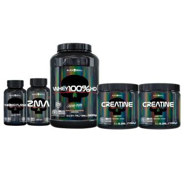 Imagem de Combo Whey + 2x Creatine + Termogênico + Zma - Black Skull