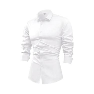 Imagem de Camisa Masculina Branca De Manga Longa Tamanho plus 5XL Luxuosa E Resi