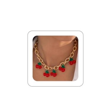 Imagem de ANGLEQUEEN Colares femininos de cereja doce com pingente de cereja e cereja com contas, colar gargantilha de cereja e frutas, joias de Halloween para mulheres, Acrílico, Sem Pedra Preciosa