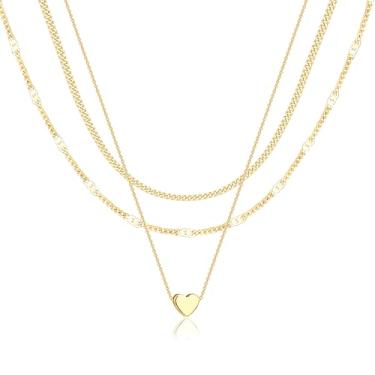 Imagem de Poxtex Colares femininos de ouro em camadas, empilháveis, delicados, banhados a ouro 14 K, corrente com pingente de clipe de papel, colar gargantilha com pingente de corrente e laço de cruz de