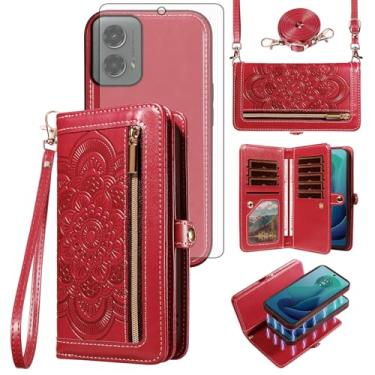 Imagem de Asuwish Capa de celular para Motorola Moto G 5G 2024 com zíper carteira destacável com protetor de tela de vidro temperado, alça transversal para pulso mandala flor flip porta-cartões G5G 5 G G5