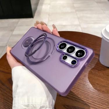 Imagem de HJZSZX Capa magnética dobrável e giratória para Samsung S25Ultra, capa transparente e fosca para carregamento sem fio (para Samsung S25Ultra/roxa)