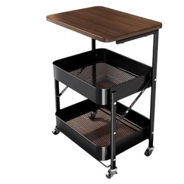 Imagem de Reforçado Carrinho de armazenamento multifuncional de aço carbono de 3 camadas, prateleira dobrável e móvel para sala de estar(Black)