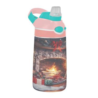 Imagem de xigua Garrafa de água Tritan para lareira de Natal com bico de silicone, 480 ml, portátil, à prova de vazamento, utensílios esportivos com botão bloqueável e alça larga