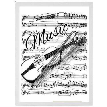Imagem de Quadro Decorativo Music Violino Moldura Branca 24X18Cm