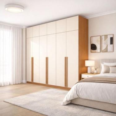 Imagem de Guarda-Roupa Casal Luna 12 Portas 4 Gavetas Creme/Freijó - Politorno, 