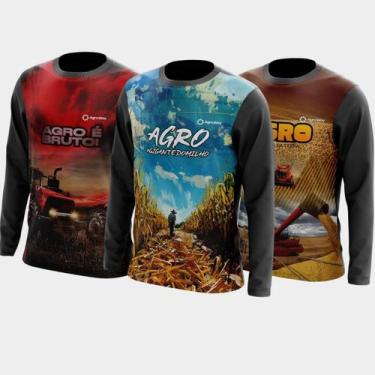 Imagem de Combo Kit 3 Camisas Agro Masculinas Manga Longa Zíper Proteção Uv Temá