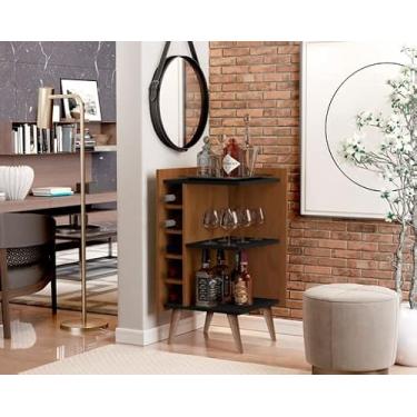 Imagem de Adega para Vinhos Malbec com Pés Palitos Aparador Decorativo de Canto em Madeira Moderno Barzinho para Sala e Cozinha (FREIJÓ C/PRETO)