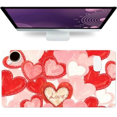 Imagem de Tapete de mesa para dia dos namorados, tapete de mouse grande com coração de amor fofo para desktop, almofada de mesa à prova d'água de couro PU, protetor de computador, laptop, mouse pads para jogos