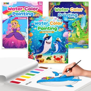 Imagem de ZIZZ Livros de colorir com tinta com água para crianças, pacote com 3, conjunto de pintura em aquarela para crianças de 3 a 5 anos, 4 a 8 anos, kit de atividades de desenho sem bagunça, brinquedo de