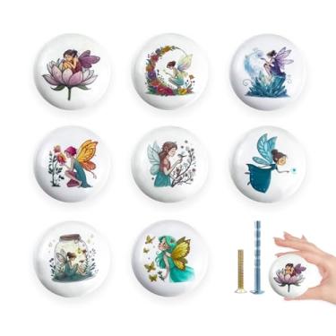 Imagem de Lasyman Puxador de gaveta de cerâmica com flor de fada Pixie de 3,8 cm, pacote com 8 unidades, para crianças, meninas, armário, cozinha, guarda-roupa, móveis, puxadores