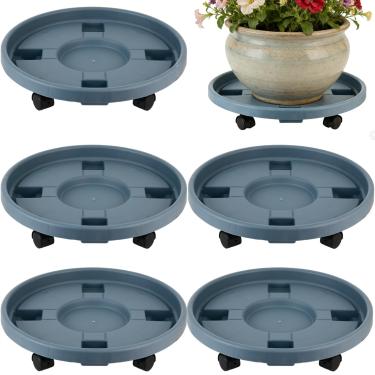 Imagem de Party Zealot Pacote com 5 suportes para plantas grandes de 30 cm com rodas, carrinho de plástico para plantas com rodízios, rolos, rolos, suportes redondos para plantas, pires de plantas para