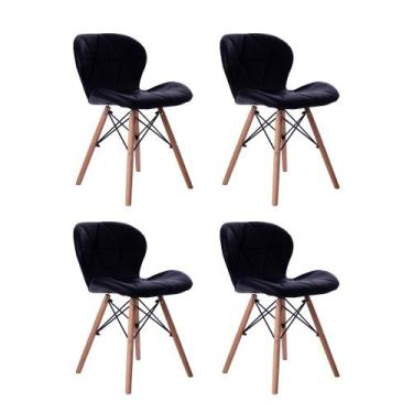 Imagem de Kit 04 Cadeiras Estofada Jantar Charles Eames Eiffel Slim Wood Confort