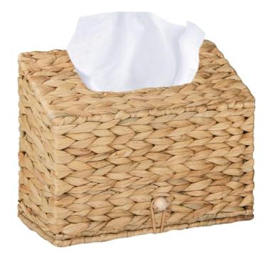 Imagem de BIBELUN Capa de caixa de tecido, suporte de toalha de mão de jacinto de água compatível com toalhas de mão de papel descartáveis Kleenex, dispensador de guardanapos de vime de fazenda para mesa de