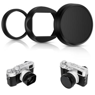 Imagem de Para-sol quadrado de metal X100VI com tampa do capô e anel adaptador de filtro de 49 mm, protetor de sombra para câmera Fujifilm Fuji X100VI X100V X100F, bloco de luz dispersa (filtro incluído
