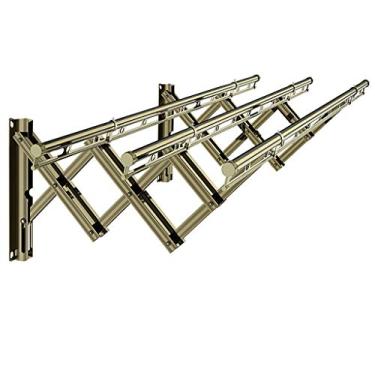 Imagem de LaYiQimn Arejador de roupas montado na parede, 3 trilhos extensíveis, toalheiro, varanda, cabideiro para uso externo, escorredor portátil de aço inoxidável