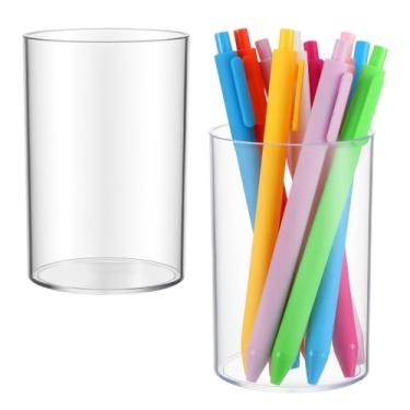 Imagem de Styquenzer 2 porta-canetas de acrílico transparente, redondo, porta-lápis para pincéis de maquiagem de mesa, organizador de copos, organizador de papelaria transparente para acessórios de mesa de