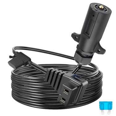 Imagem de KarlKers Plugue de reboque de 7 pinos para cabo de alimentação CC de 12 V para geladeira de carro, 12 V/24 V, refrigerador, congelador, carregadores para trailer, caminhão, trailer, geladeira portátil