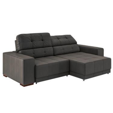 Imagem de Sofá Sala de Estar Retrátil e Reclinável 3 Lugares Lisboa 230cm Couro Cinza - Gran Belo