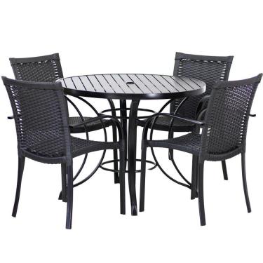 Imagem de 4 Cadeiras Ascoli E Mesa Ripada Em Alumínio Para Cozinha Preto