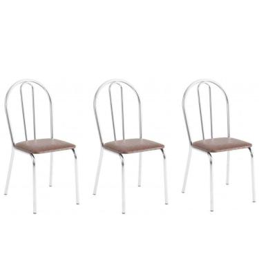 Imagem de Kit 3 Cadeiras Lisboa Cromada Para Cozinha Ou área Gourmet-assento Sintético Marrom