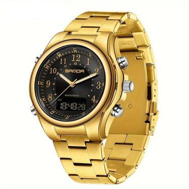 Imagem de Relógio Masculino Fashion Pulseira De Aço Inoxidável Resistente À Água 50m Dourado