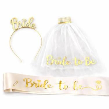 Imagem de Kit Despedida de Solteira com Tiara, Véu 55cm e Faixa Cetim 160cm, 3 Peças para Futura...