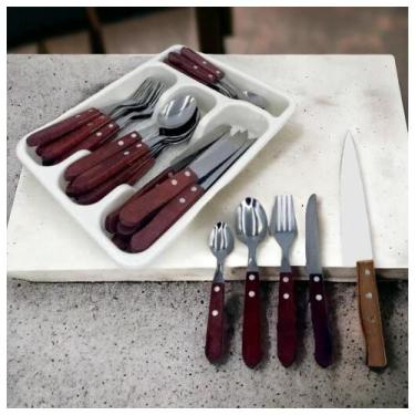 Imagem de Kit 24 Talheres Faqueiro Com Porta Talher Em Madeira - Fratelli