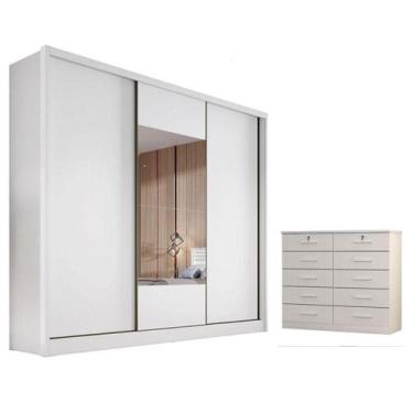 Imagem de Guarda Roupa Casal Medelim Com Espelho E Gaveteiro Milão Com Chave Nev