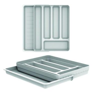 Imagem de Organizador de gaveta porta talheres utensílios expansível - ou, branc