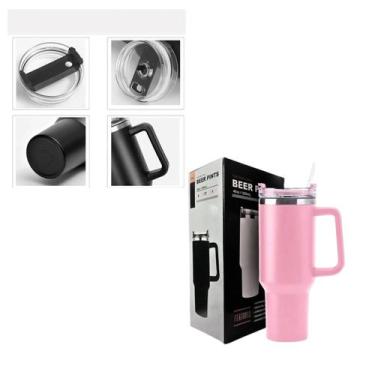 Imagem de Copo Térmico Mantem a Temperatura 1200ml com Canudo  - Rosa - BeerPint