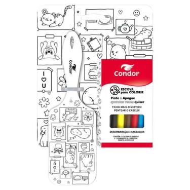 Imagem de Kit 1 Escova para Cabelo Raquete + 6 Canetas Hidrocor Condor - Mundo C