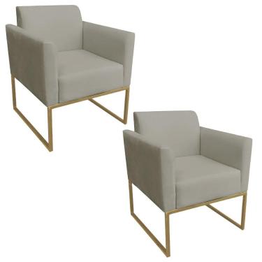 Imagem de Kit 2 Poltronas Base Industrial Dourada Maressa S12 Suede Marrom Rato Ibiza