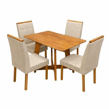 Imagem de Mesa de Jantar Dubai Flex 120x80cm Sem Vidro e 4 Cadeiras Giulia em Linho Estofadas Cel Móveis Cor Cinamomo Off White com Tecido Bege