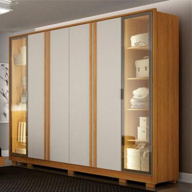 Imagem de Guarda-roupa Casal 06 Portas 06 Gavetas Portas Reflecta e Led 100% Mdf Prime Cinamomo/Off White