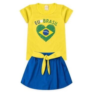 Imagem de Conjunto Brasil Infantil Menina Amarelo Blusa e Shorts Saia com Amarra