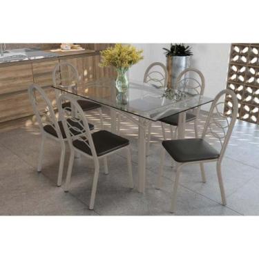 Imagem de Sala de Jantar Completa Elba c/ Tampo de Vidro 150cm e 6 Cadeiras Hola
